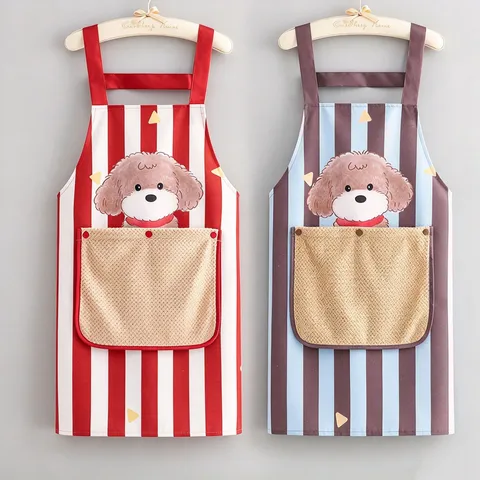 Delantal de Algodón Flamé con Estampado de Perro y Bolsillo Secamanos Para Cocina Hogar Delantal con Peto a Rayas Para Mujer Adulta