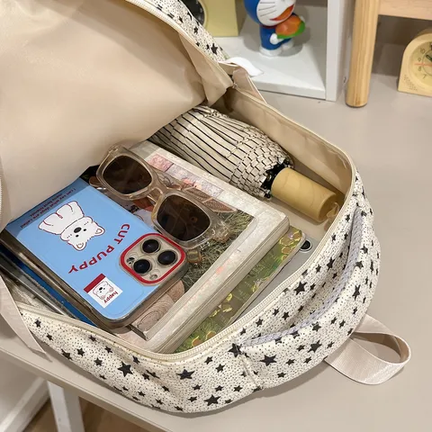 Zaino per Studenti in Stile Coreano con Stampa Stellata Zaino per la Scuola di Grande Capacità per Ragazze Zaino Leggero in Nylon con Ciondolo a Stella