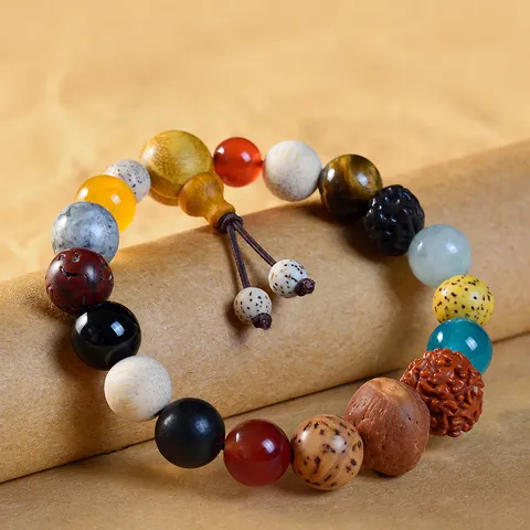Bodhi Multi Treasure Perlenarmband Gemischte Natursteine Achat Holz Zen Buddhistische Gebetsperlen Ethnischer Stil Unisex