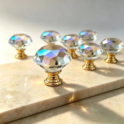 Crystal Glass Cabinet Pulls Diamond Faceted Furniture Knobs For Drawer Wardrobe Cupboard Luxury Elegant Alloy Base