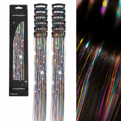 Extensions De Cheveux Tinsel À Clip Résistant À La Chaleur Fil De Fée Étincelant Avec Clips BB Pour Fête Festival