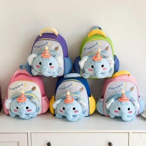 Sac À Dos Enfant Éléphant Bleu Mignon En Tissu Oxford Léger Sac D'école Pour Tout-Petit Filles Garçons Jardin D'enfants