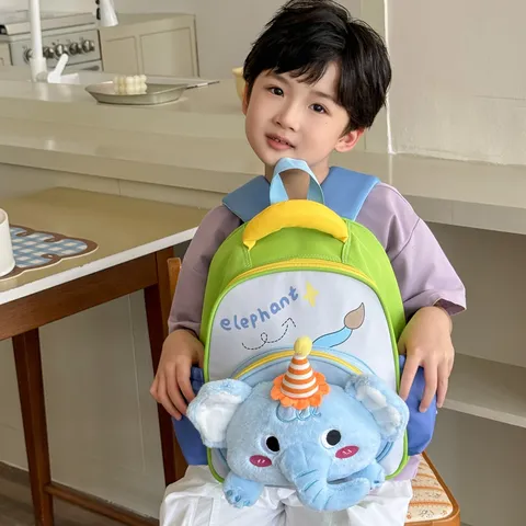 Sac À Dos Enfant Éléphant Bleu Mignon En Tissu Oxford Léger Sac D'école Pour Tout-Petit Filles Garçons Jardin D'enfants
