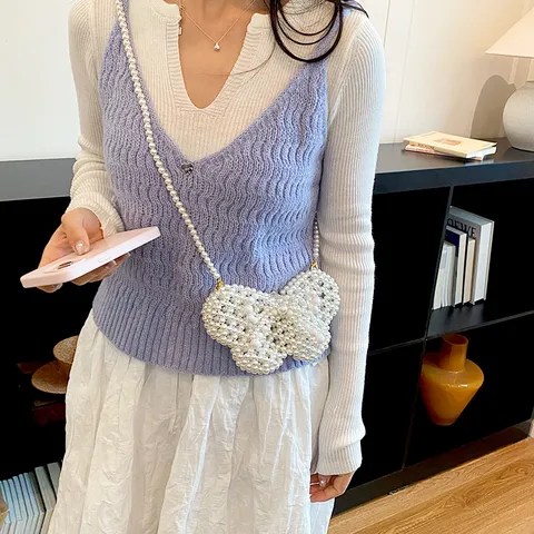 Sac à Main Perlé en Acrylique et Perles Artificielles Design de Niche pour Femmes Douce Forme de Papillon Sac à Épaule