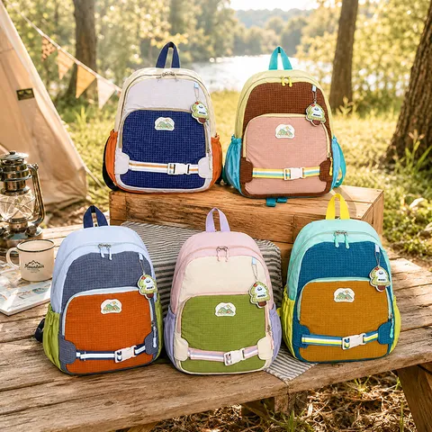 Sac à Dos Enfant Grande Capacité en Nylon Imperméable Bloc de Couleur Pour Maternelle Garçons Filles Sac d'École Décontracté Sports de Plein Air