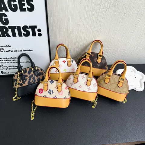 Mini Sac Coquille pour Femmes en Cuir PU Imprimé Monogramme Léopard Floral Bandoulière Chaîne Sac à Main
