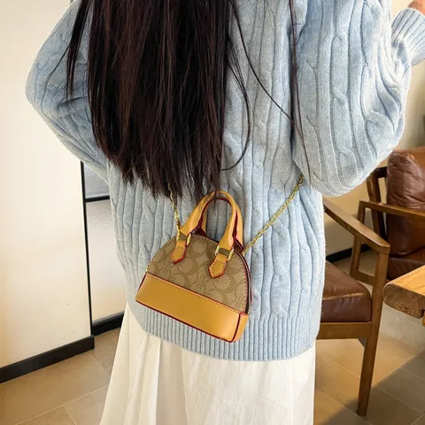 Mini Sac Coquille pour Femmes en Cuir PU Imprimé Monogramme Léopard Floral Bandoulière Chaîne Sac à Main