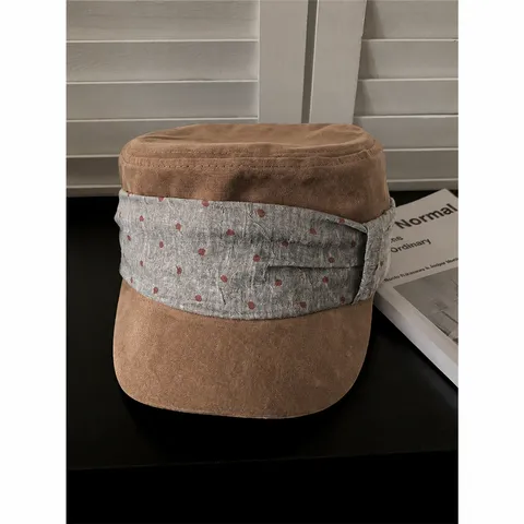 Japanischer Retro Baumwolle Flachdeckel Reiterhut Damen Plissee Punktiertes Band Schirmmütze Herbst Winter Warm Maler Hut