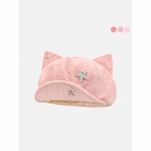 Japanische Süße Katzenohren Baskenmütze Damen Stern Dekor Maler Hut Wollmütze Winter Mode Accessoire Baskenmütze
