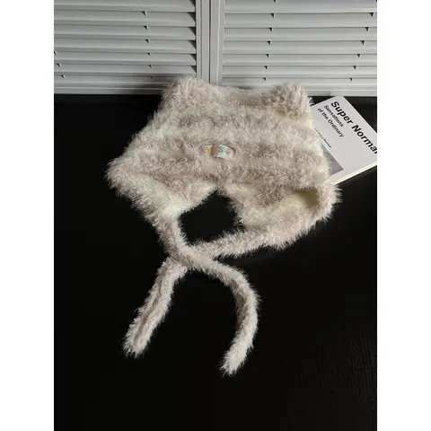 Niedliche Bärenohren Gestreifte Plüsch Strickmütze Damen Herbst Winter Warm Ohrenschutz Pullover Beanies Für Outdoor Alltag Lässig