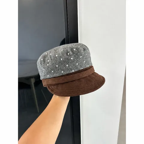 Vintage Polka Dot Schirmmütze Für Damen Herbst Winter Koreanischer Stil Baumwolle Wollmütze Mode Warme Achteckige Mütze