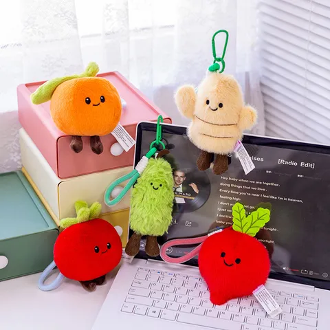 Cute Vegetable and Fruit Plush Toy Pendant Tomato Orange Carrot Onion Stuffed Animal Bag Charm Keychain Gift
