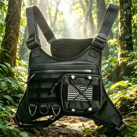 Herren Outdoor Taktische Brusttasche Weste Verstellbare Atmungsaktive Molle Weste Sport Radfahren Wandern Chest Rig Tasche