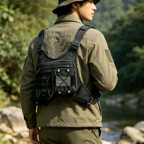 Herren Outdoor Taktische Brusttasche Weste Verstellbare Atmungsaktive Molle Weste Sport Radfahren Wandern Chest Rig Tasche