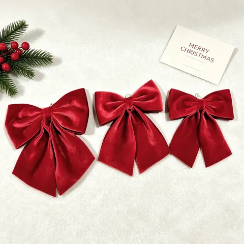 Christmas Velvet Bowknot Hanging Ornament With Long Streamer Festive Xmas Tree Gift Box Floral Decor Handmade Velvet Bows