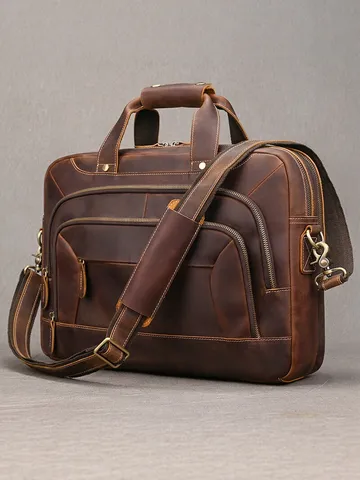Valigetta da Lavoro in Pelle Crazy Horse Vintage da Uomo Borsa per Laptop in Pelle di Vacchetta Primo Strato Borsa a Mano di Grande Capacità