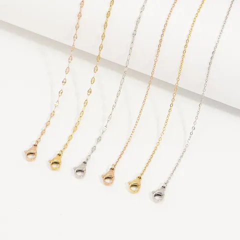 18K Gold Plated Stainless Steel Chain Necklaces Minimalist Cross Chain Lip Chain For DIY Jewelry Making Findings Women Men