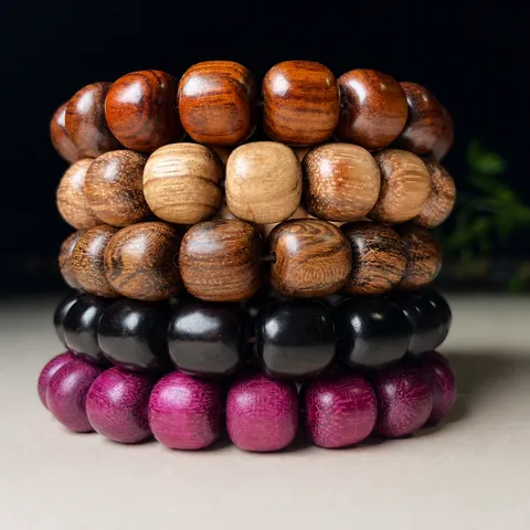 Natural Wood Bead Bracelet Sandalwood Ebony Dalbergia Barrel Shaped Beads Buddhist Prayer Beads Ethnic Zen Jewelry Men Women