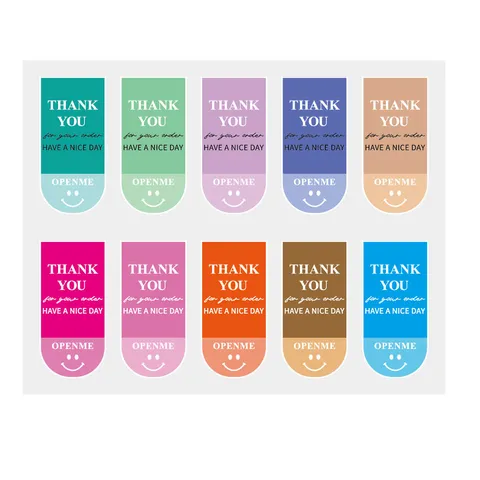 Colorful Thank You Sealing Stickers Smile Pattern Paper Labels For Takeout Food Packaging Gift Box Decor Adhesive Stickers