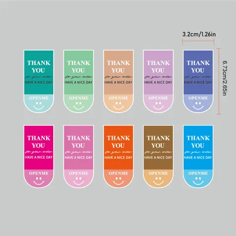 Colorful Thank You Sealing Stickers Smile Pattern Paper Labels For Takeout Food Packaging Gift Box Decor Adhesive Stickers