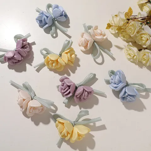 Koreanischer Stil Stoffschleife Künstliche Rose Blume DIY Haarschmuck Bekleidung Dekoration Zubehör Für Damen Mädchen