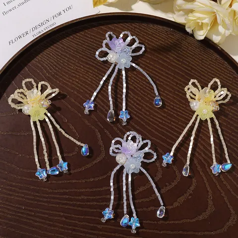 Handmade Beaded Flower Tassel Charms Star Lily of the Valley Glass Bead DIY Accessories for Jewelry Hair Clips Earrings Making