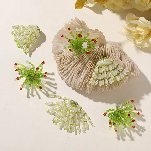 Hand-Woven Glass Seed Bead Artificial Pearl Flower Tassel DIY Accessories For Earrings Hairpins Bags Shoes Forest Style Decoration