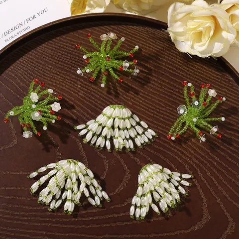 Hand-Woven Glass Seed Bead Artificial Pearl Flower Tassel DIY Accessories For Earrings Hairpins Bags Shoes Forest Style Decoration