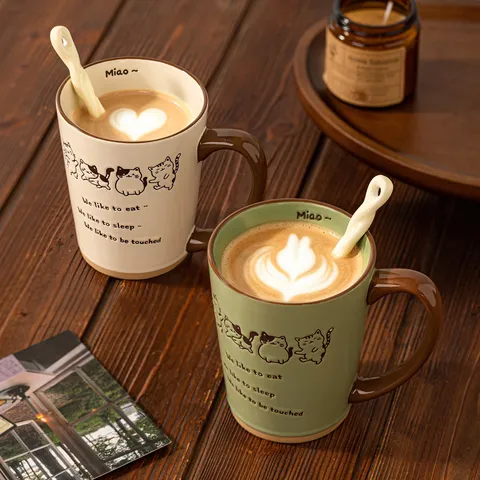 Vintage Katze Keramik Kaffeetasse Und Untertasse Set Mit Löffel Relief Süße Cartoon Kätzchen Becher Geschenkbox Für Hochzeit Geburtstag