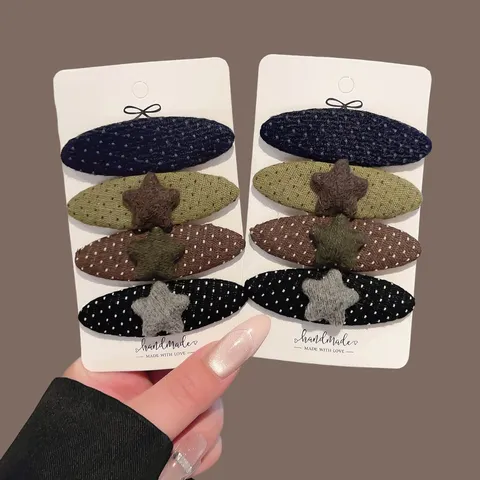 Koreanischer Stil Vintage Stoff Polka Dot Stern Snap Haarspangen Damen Handgemachte Garn Stern Seitenclips Accessoires