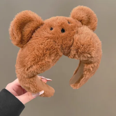 Simpatico Cerchietto Orso Peluche Marrone Kawaii Fascia per Capelli Morbido Peluche Testa Hoop per Donne Ragazze Lavaggio Viso Trucco Accessori Capelli Quotidiani