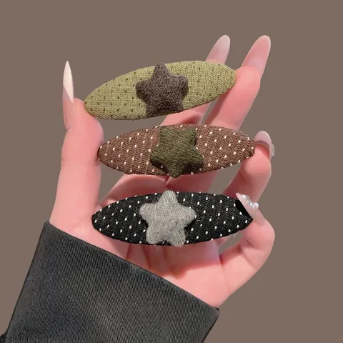 Koreanischer Stil Vintage Stoff Polka Dot Stern Snap Haarspangen Damen Handgemachte Garn Stern Seitenclips Accessoires