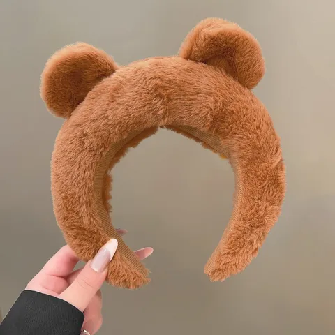 Simpatico Cerchietto Orso Peluche Marrone Kawaii Fascia per Capelli Morbido Peluche Testa Hoop per Donne Ragazze Lavaggio Viso Trucco Accessori Capelli Quotidiani