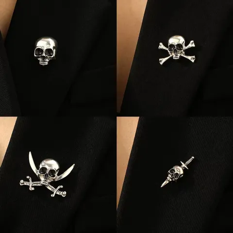 Broches de Tête de Mort d'Halloween Vintage en Alliage Électroplaqué Punk Rétro Épingles à Revers pour Hommes Femmes Vêtements Bijoux Cadeau Accessoires de Fête d'Halloween