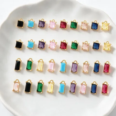 Ciondolo In Zircone Colorato Micro Pavé Rettangolare Rame Per Creazione Di Gioielli Fai Da Te Collana Bracciale