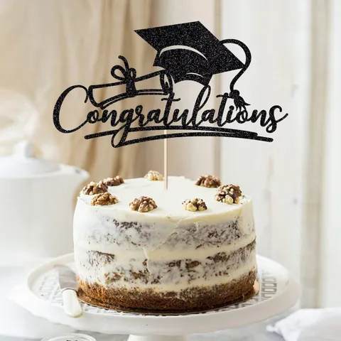 Congratulations Graduation Cake Topper Glitter Cap Diploma Theme Party Decoration For Grad Party Celebration Cake Ornament