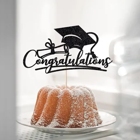 Congratulations Graduation Cake Topper Glitter Cap Diploma Theme Party Decoration For Grad Party Celebration Cake Ornament