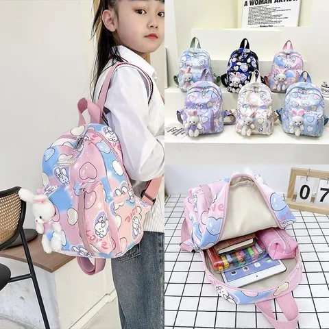 Zaino per Bambini Grande Capacità Cartone Animato Coniglio Carino Borsa da Scuola per l'Asilo Con Ciondolo a Coniglio