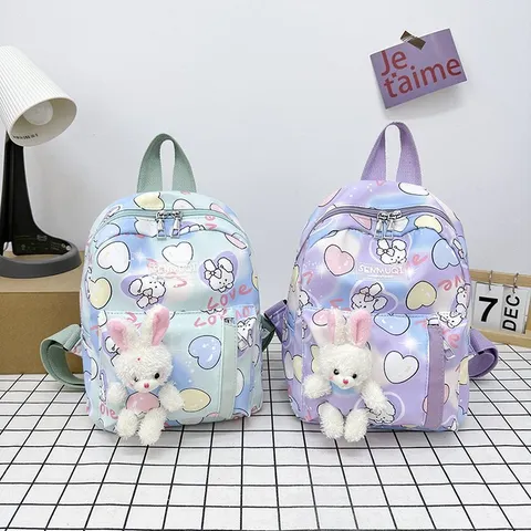 Zaino per Bambini Grande Capacità Cartone Animato Coniglio Carino Borsa da Scuola per l'Asilo Con Ciondolo a Coniglio