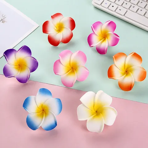 Artificial Plumeria Flower Hawaiian Style EVA Foam Hair Clip For Beach Vacation Wedding Party Tropical DIY Decor