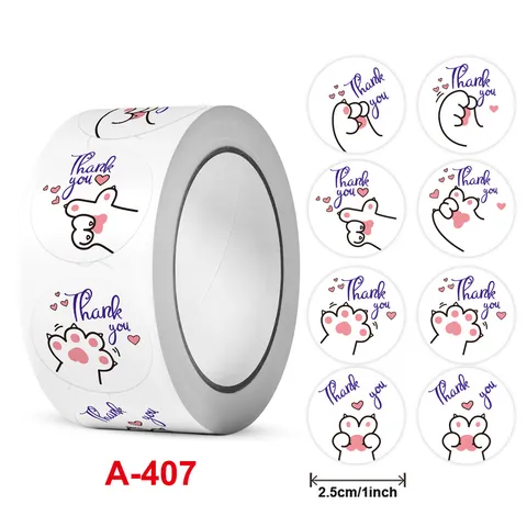 Cartoon Cat Paw Thank You Stickers For Teachers Reward Students Encouragement Labels Round Copperplate Paper Self Adhesive Stationery Decor Stickers