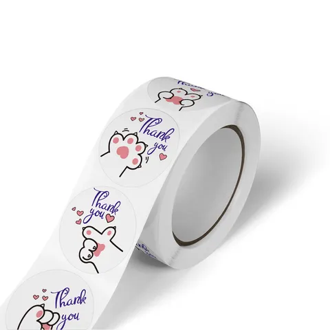 Cartoon Cat Paw Thank You Stickers For Teachers Reward Students Encouragement Labels Round Copperplate Paper Self Adhesive Stationery Decor Stickers