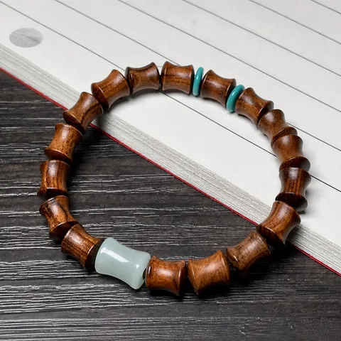 Schwarzes Palisander Holz Armband Neuer Chinesischer Stil Zen Gebetsperlen Für Herren Damen Ethnischer Lotus Schnitzerei