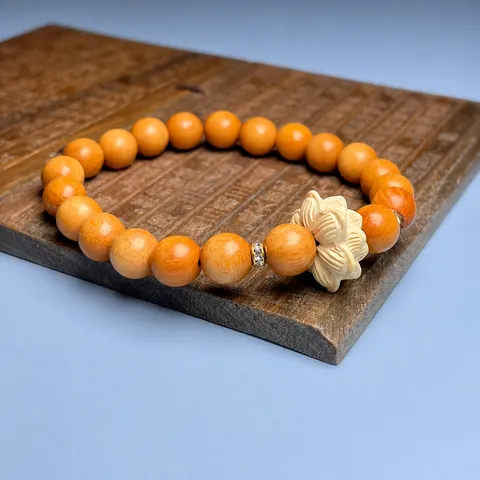 Pulsera De Cuentas De Madera De Sándalo Natural Zen Flor De Loto Estilo Étnico Elástica Joyería Para Hombres Mujeres