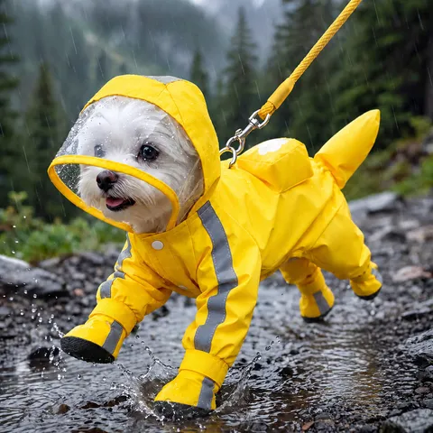 Waterproof Dog Raincoat With Hood Reflective Strip And Leash Hole Full Body Pet Rain Jacket For Small Medium Dogs