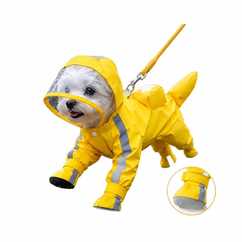 Waterproof Dog Raincoat With Hood Reflective Strip And Leash Hole Full Body Pet Rain Jacket For Small Medium Dogs