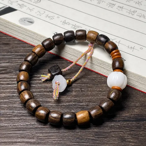 Retro Holzperlen Armband Weißer Kürbis Faux Jade Perle Bunte Quaste Zen Stil Buddha Gebetsperlen Für Herren Damen