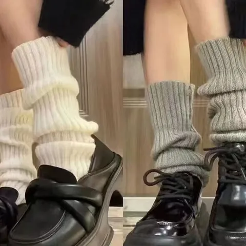 Jambières Tricotées pour Femmes Hiver Chaudes Chaussettes Slouch Nervurées Coupe Ajustée Manches de Jambe Accessoire de Mode