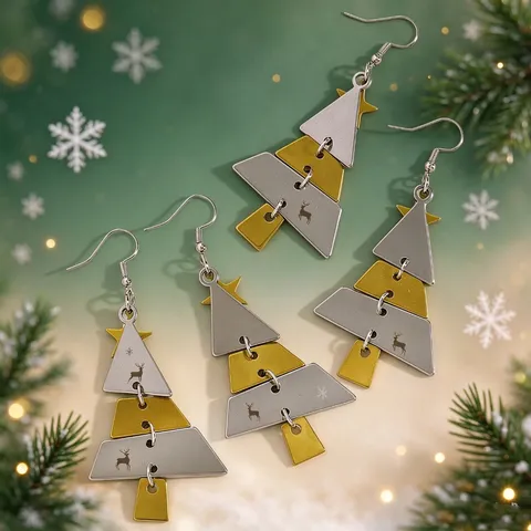 Alloy Christmas Tree Pendant Necklace Rhinestone Earrings Festive Holiday Jewelry Enamel Star Pattern Accessory For Women Party Gift