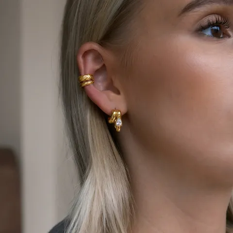 Elegant Stainless Steel 18K Gold Plated Zirconia Hoop Earrings For Women Geometric Water Drop Stud Earrings Jewelry